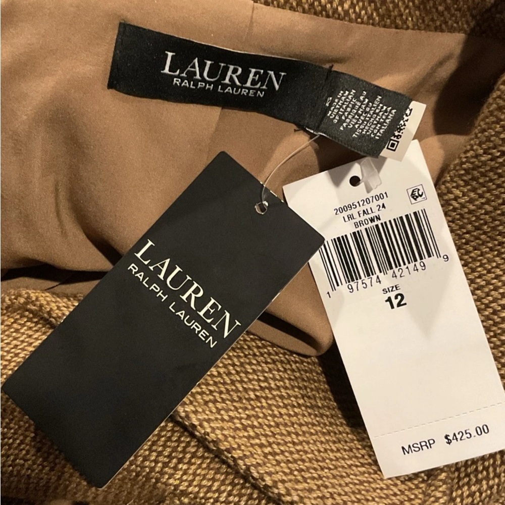 Lauren Ralph Lauren Brown Russ Yarn Dye Twill Wool Jacket/Blazer Women Sz 12 NWT - Picture 12 of 13